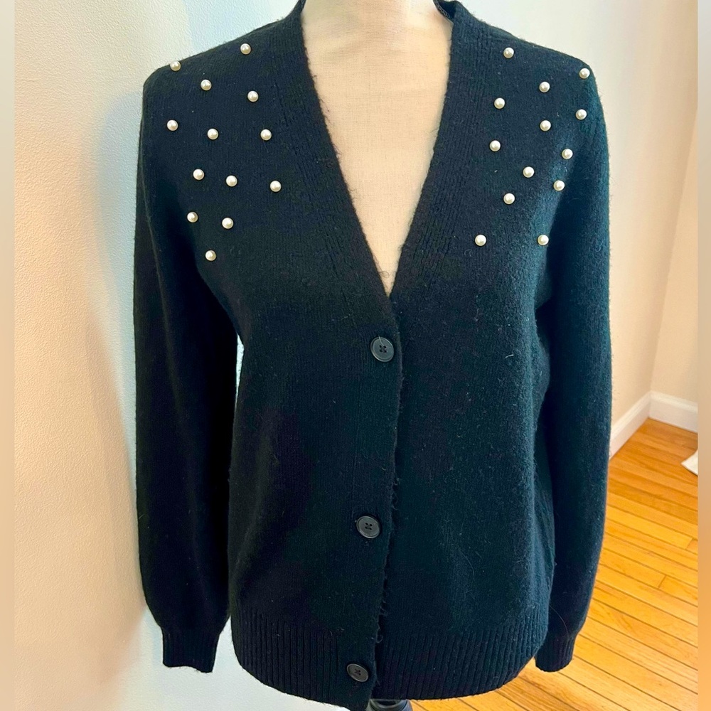 LOFT Black Cardigan with Pearl Accents Size M